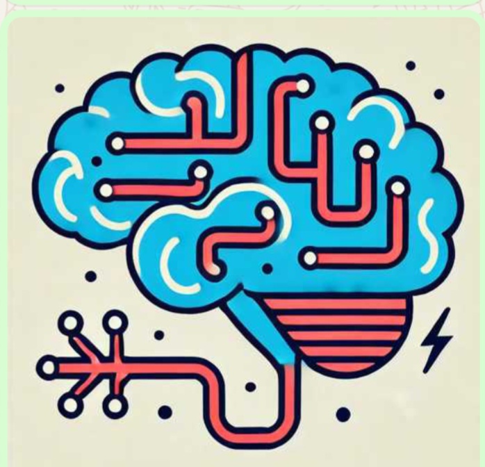 Brain + AI – Light blue brain with red wire