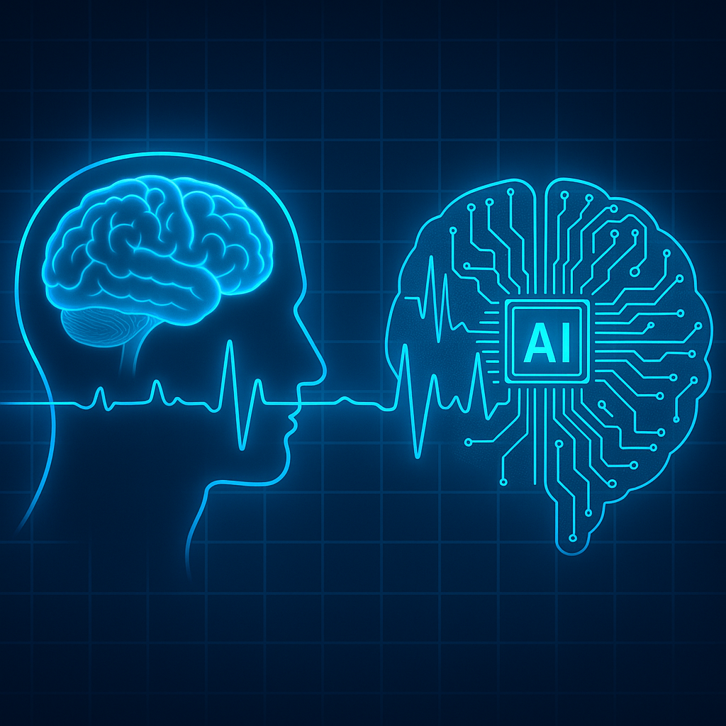 Blue color AI human brain ECG image (ECG AI)
